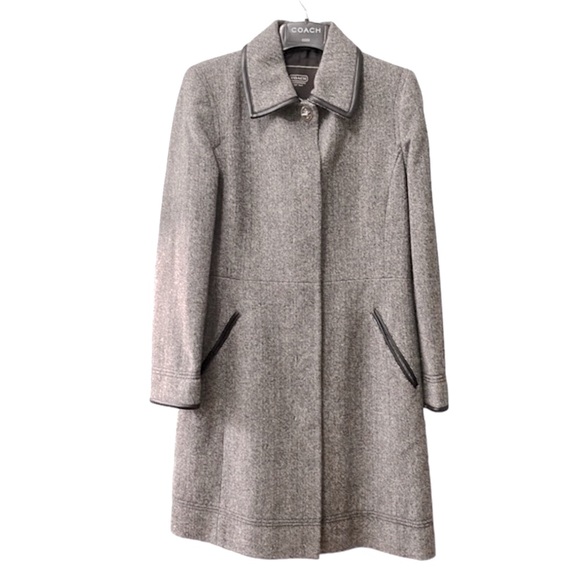 Coach Long Wool Herringbone Coat, Gray, Small - Picture 6 of 13